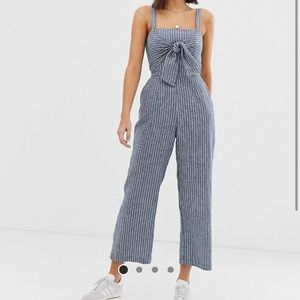 solid BLUE denim Abercrombie tie front jumpsuit